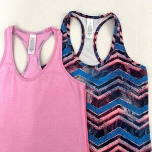 2 Ivivva KeepUrCool Racer Racerback Tank Pink Blue Zig Zag Lululemon Girl 14 Lot